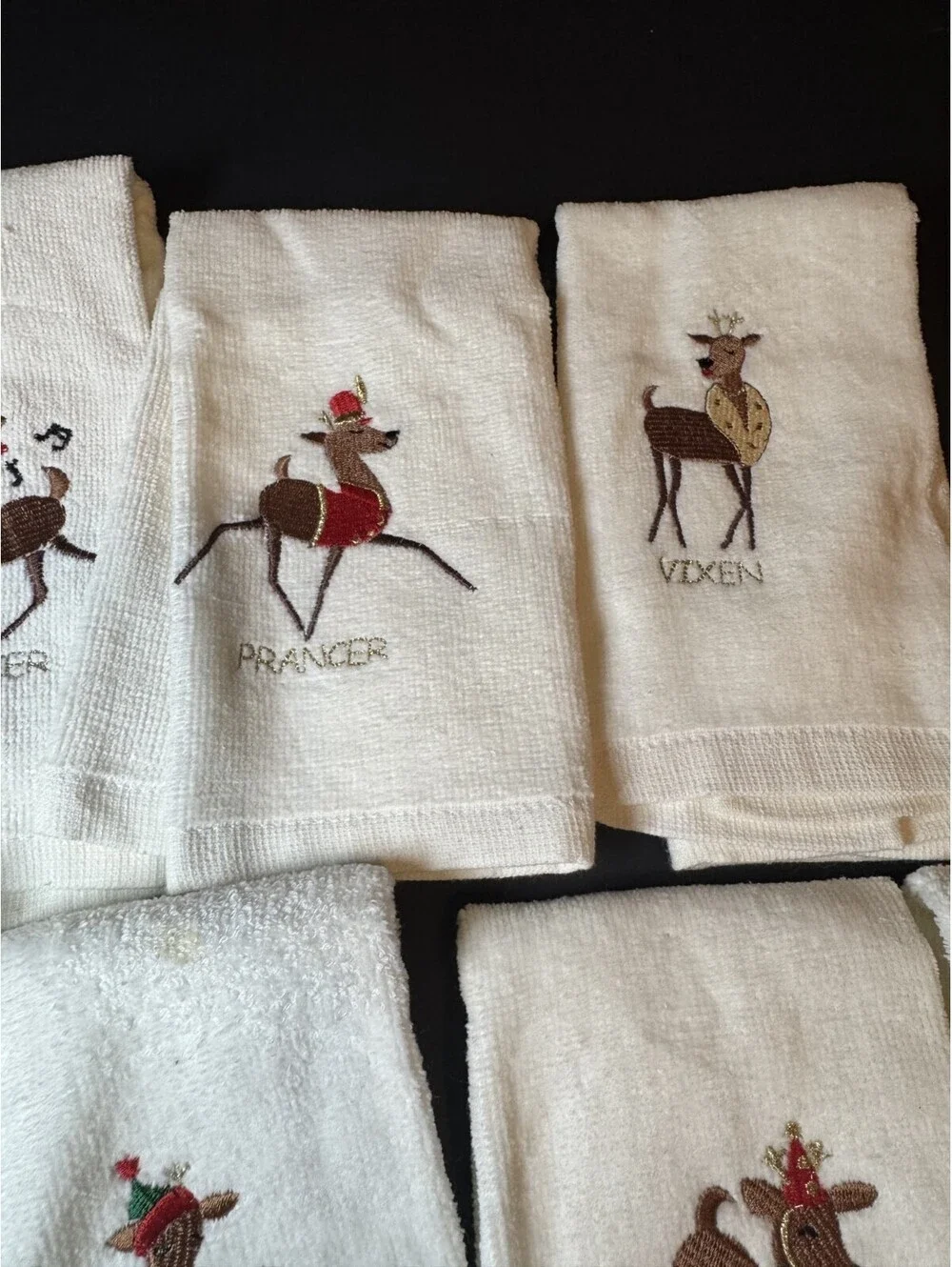 Vintage Embriodered Reindeer Christmas Hand Towels Set 9 Includes Rudolph